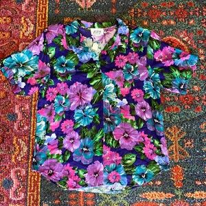 Vintage F.Shay Pink/Blue/Purple/Green Hawaiian Shirt Size 18
